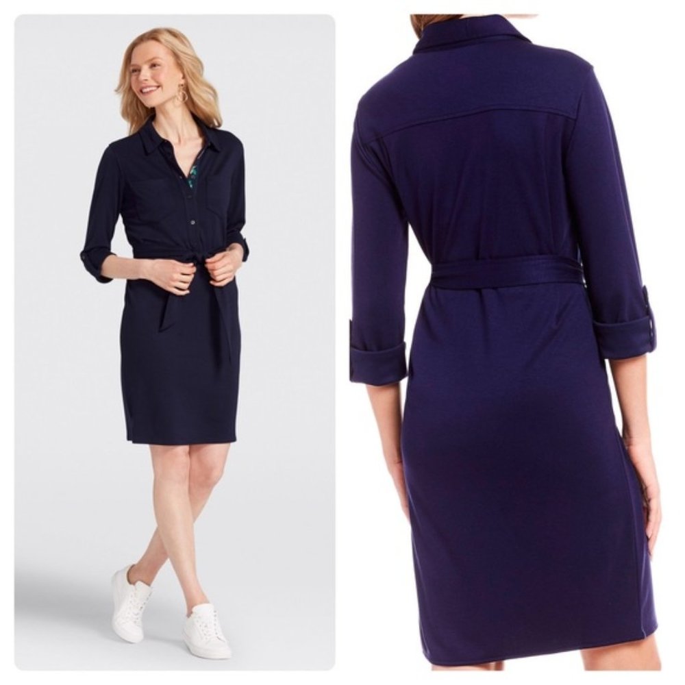 Draper James Navy Blue Quarter Button Shirtdress